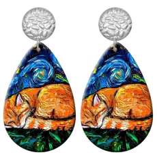 20 styles Cat pattern  Acrylic Painted stainless steel Water drop earrings