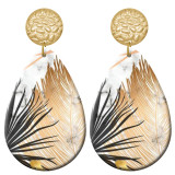 20 styles Golden leaves pattern  Acrylic Painted stainless steel Water drop earrings