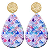 20 styles Colorful fish scale pattern  Acrylic Painted stainless steel Water drop earrings