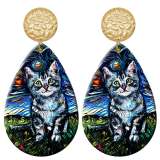 20 styles Cat pattern  Acrylic Painted stainless steel Water drop earrings