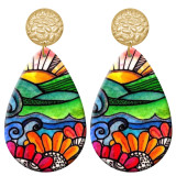 20 styles Colorful Flower pattern  Acrylic Painted stainless steel Water drop earrings