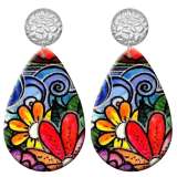 20 styles Colorful Flower pattern  Acrylic Painted stainless steel Water drop earrings