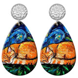 20 styles Cat pattern  Acrylic Painted stainless steel Water drop earrings