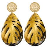 20 styles Golden leaves pattern  Acrylic Painted stainless steel Water drop earrings