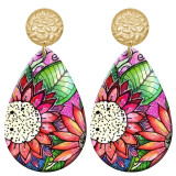 20 styles Colorful Flower pattern  Acrylic Painted stainless steel Water drop earrings