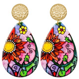 20 styles Colorful Flower pattern  Acrylic Painted stainless steel Water drop earrings