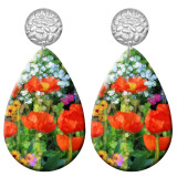 20 styles Colorful Flower pattern  Acrylic Painted stainless steel Water drop earrings