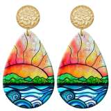 20 styles Colorful Flower pattern  Acrylic Painted stainless steel Water drop earrings