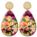 20 styles Colorful Flower pattern  Acrylic Painted stainless steel Water drop earrings