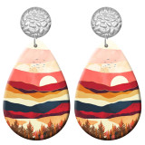 20 styles cactus Sunset Scenery pattern  Acrylic Painted stainless steel Water drop earrings