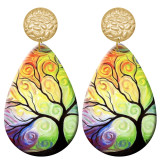 20 styles color tree of life pattern  Acrylic Painted stainless steel Water drop earrings