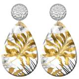 20 styles Golden leaves pattern  Acrylic Painted stainless steel Water drop earrings