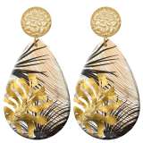 20 styles Golden leaves pattern  Acrylic Painted stainless steel Water drop earrings