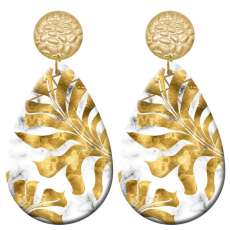 20 styles Golden leaves pattern  Acrylic Painted stainless steel Water drop earrings