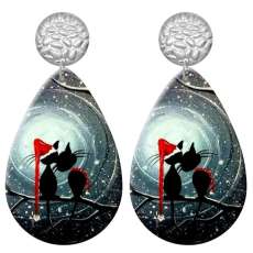 20 styles Cat pattern  Acrylic Painted stainless steel Water drop earrings