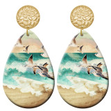 20 styles Sunset Scenery pattern  Acrylic Painted stainless steel Water drop earrings