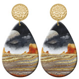 20 styles Sunset Scenery pattern  Acrylic Painted stainless steel Water drop earrings