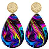 20 styles Colorful Artistic pattern  Acrylic Painted stainless steel Water drop earrings