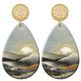 20 styles Sunset Scenery pattern  Acrylic Painted stainless steel Water drop earrings