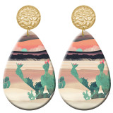 20 styles cactus Sunset Scenery pattern  Acrylic Painted stainless steel Water drop earrings