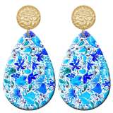 20 styles Blue Flower pattern  Acrylic Painted stainless steel Water drop earrings