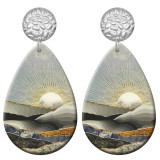 20 styles Sunset Scenery pattern  Acrylic Painted stainless steel Water drop earrings