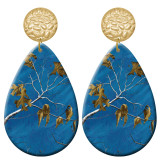 20 styles Colorful branches Artistic pattern  Acrylic Painted stainless steel Water drop earrings