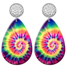 20 styles Colorful pattern  Acrylic Painted stainless steel Water drop earrings