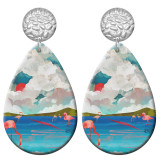 20 styles Sunset Scenery pattern  Acrylic Painted stainless steel Water drop earrings