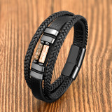 21cm Genuine leather natural stone stainless steel buckle bracelet