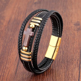 21cm Genuine leather natural stone stainless steel buckle bracelet cross