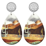 20 styles Sunset Scenery pattern  Acrylic Painted stainless steel Water drop earrings