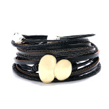 Double layer magnetic buckle bracelet alloy woven bracelet Leather bracelet
