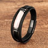 21cm Genuine leather natural stone stainless steel buckle bracelet