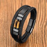 21cm Genuine leather natural stone stainless steel buckle bracelet