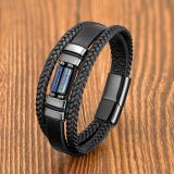 21cm Genuine leather natural stone stainless steel buckle bracelet