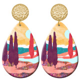 20 styles cactus Sunset Scenery pattern  Acrylic Painted stainless steel Water drop earrings