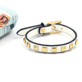 Punk style rivet single loop PU leather alloy belt bracelet