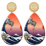 20 styles Sunset Scenery pattern  Acrylic Painted stainless steel Water drop earrings