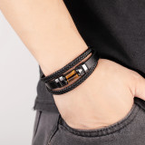 21cm Genuine leather natural stone stainless steel buckle bracelet