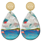 20 styles Sunset Scenery pattern  Acrylic Painted stainless steel Water drop earrings