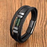 21cm Genuine leather natural stone stainless steel buckle bracelet