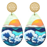 20 styles Sunset Scenery pattern  Acrylic Painted stainless steel Water drop earrings