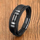 21cm Genuine leather natural stone stainless steel buckle bracelet