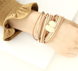 Double layer magnetic buckle bracelet alloy woven bracelet Leather bracelet