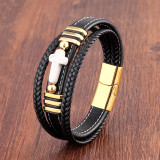 21cm Genuine leather natural stone stainless steel buckle bracelet cross