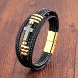 21cm Genuine leather natural stone stainless steel buckle bracelet cross