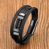 21cm Genuine leather natural stone stainless steel buckle bracelet