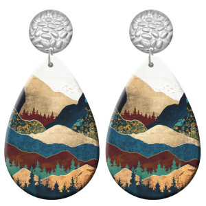 20 styles Sunset Scenery pattern  Acrylic Painted stainless steel Water drop earrings