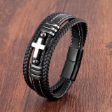 21cm Genuine leather natural stone stainless steel buckle bracelet cross